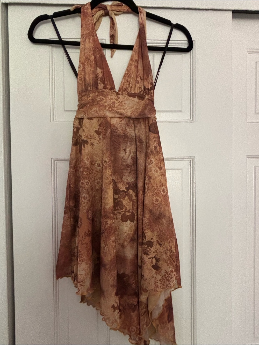 Urban Outfitters Halter Floral Handkerchief Hem Dress in Brown